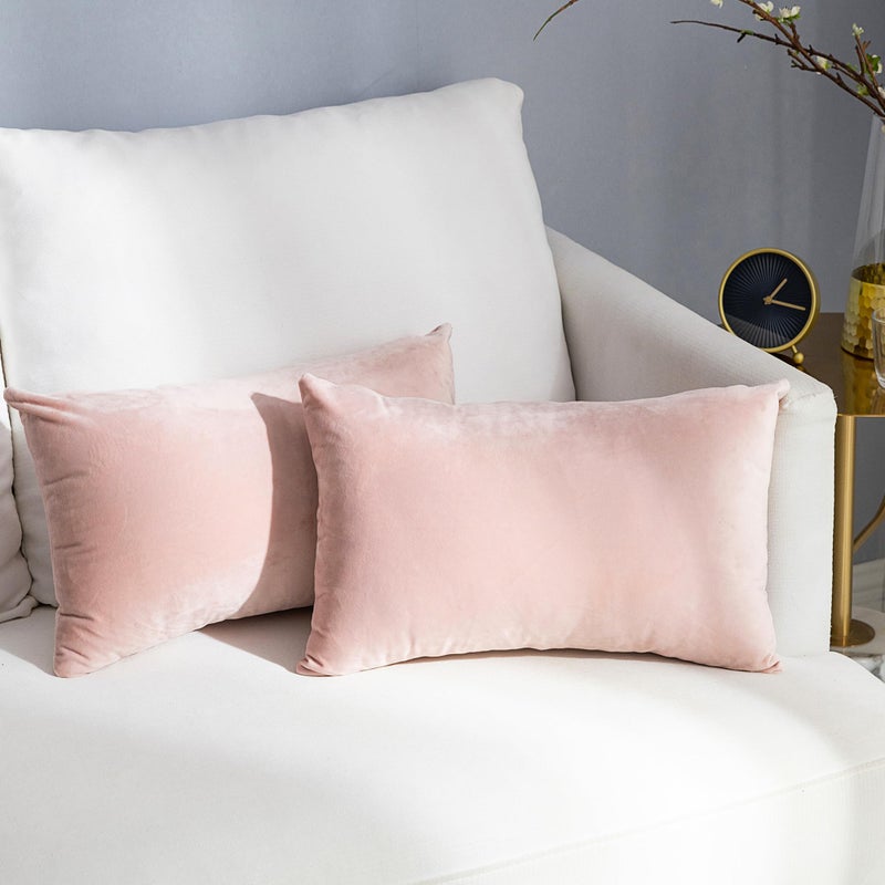 Stellhome مجموعة Stellhome مكونة من 2 غطاء وسادة رمي فائق النعومة غطاء وسادة مخملي صلب مستطيل الشكل لأريكة السرير ومقعد الأريكة مقاس 12 × 20 بوصة (30 × 50 سم) وردي - Image 1